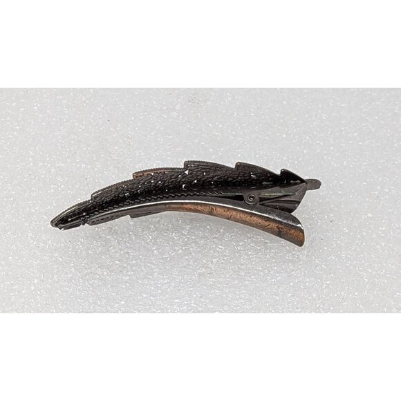 Vintage Goody Bronze Floral Leaf Hair Clip With Yellow Rhinestones - Picture 3 of 4